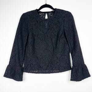 2/$30 ZARA Bell Sleeve Lace Blouse XS Crochet Cotton Hook-and-Eye Keyhole #7177